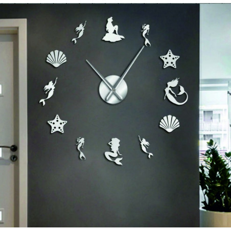 Zrcadlové nástěnné hodiny fantazie mořská panna