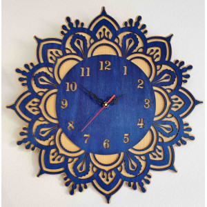 Sentop - Dřevěné hodiny na stěnu - model: buk / modrá barva ÚSVIT PR0375