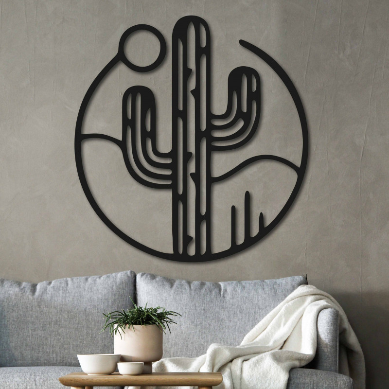 Dřevěný obraz na stěnu kaktus se sluncem - NIAMEY | SENTOP