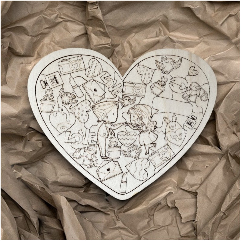 Dřevěné puzzle ve tvaru srdce - LÁSKA 145...