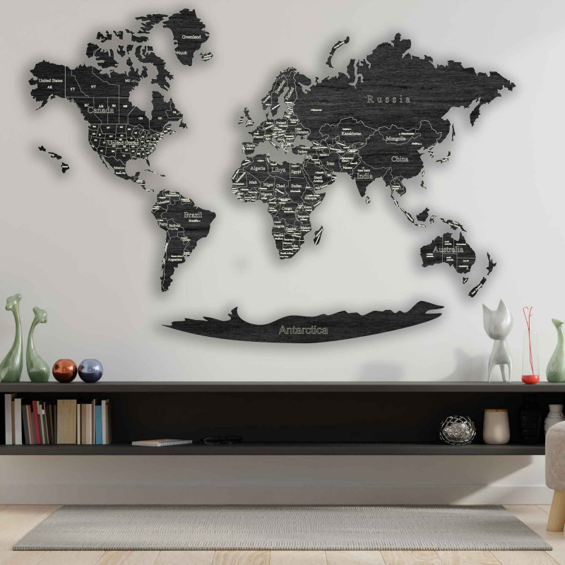 Velká dřevěná mapa světa na zeď | SENTOP M010