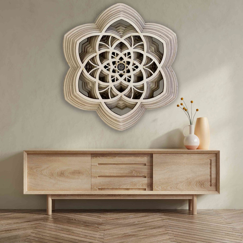 Dřevěná mandala Harmonie z více vrstev až 90 x 100 cm