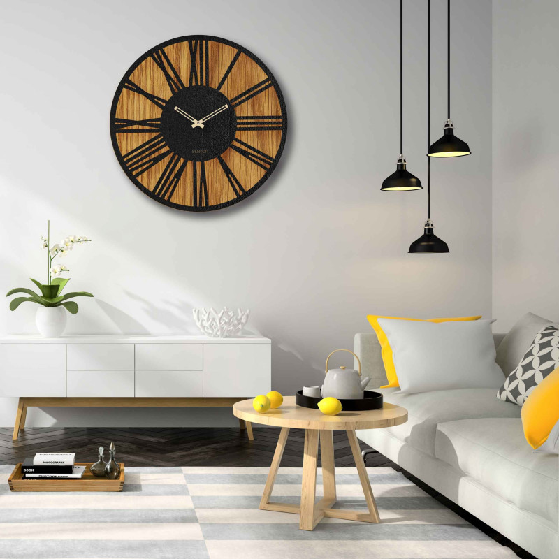 Moderní dřevěné nástěnné hodiny s minimalistickým geometrickým designem