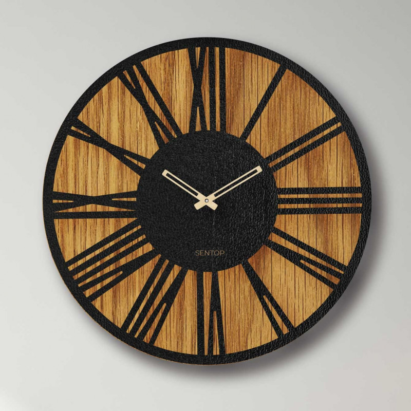 Wooden Wall Clock Made Of Hdf Black, Large Wooden Wall Clocks With Roman Numerals