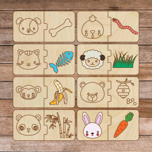 Dětská dřevěná skládačka - Zvířátka a jídlo - 16 dílků | SENTOP H007