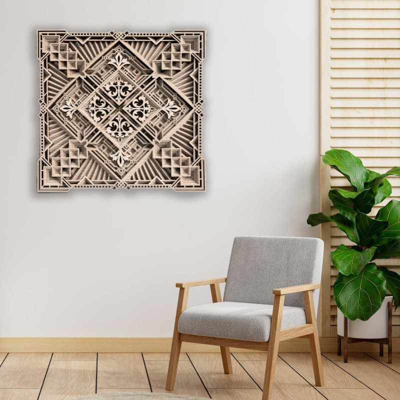 Exkluzivní malba mandalou na zeď 3D square -...