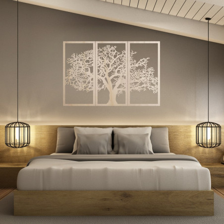 Dřevěný nástěnný obraz Strom života: Sada 3 panelů Dřevěný nástěnný obraz Strom života: Sada 3 panelů