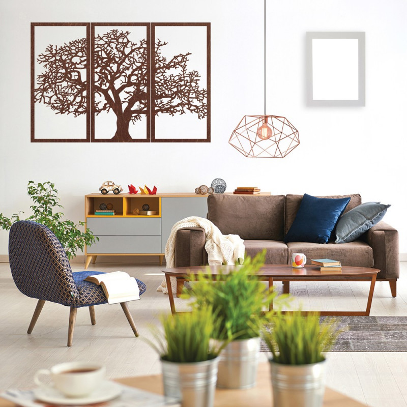 Dřevěný nástěnný obraz Strom života: Sada 3 panelů