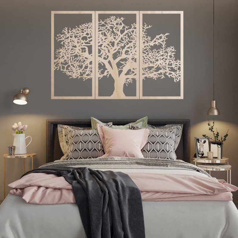 Dřevěný nástěnný obraz Strom života: Sada 3 panelů