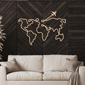 Designová dřevěná mapa světa na zeď - minimalistické linie