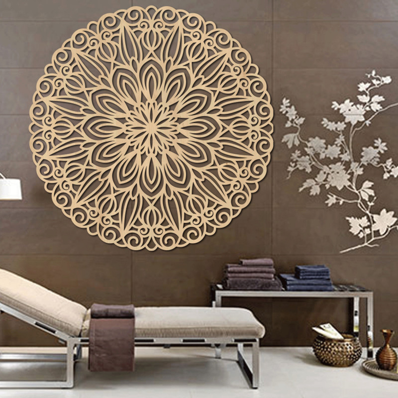 Vyřezávaná dřevěná mandala na zeď květ času - ORIN