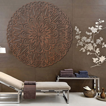 Vyřezávaná dřevěná mandala na zeď květ času - ORIN