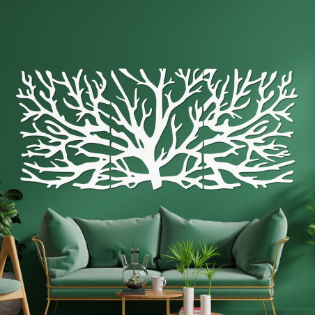 Třídílný dřevěný obraz – Majestátní strom s větvemi, lesní triptych, přírodní nástěnná dekorace