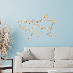 Designová dřevěná mapa světa na stěně - WorldLines 2