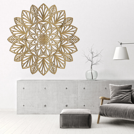 Dřevěná mandala obraz na zeď, Design této mandaly je inspirován prastarým symbolem Květu života Dřevěná mandala obraz na zeď, Design této mandaly je inspirován prastarým symbolem Květu života