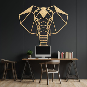 Geometrická dřevěná dekorace slona na zeď v moderním minimalistickém stylu
