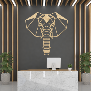 Geometrická dřevěná dekorace slona na zeď v moderním minimalistickém stylu 2