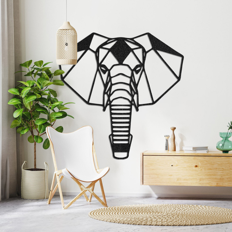 Geometrická dřevěná dekorace slona na zeď v moderním stylu