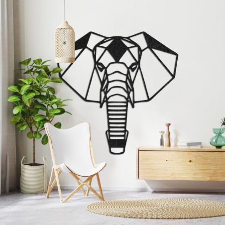 Geometrická dřevěná dekorace slona na zeď v moderním stylu