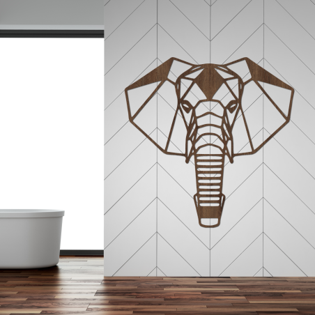 Geometrická dřevěná dekorace slona na zeď v moderním stylu