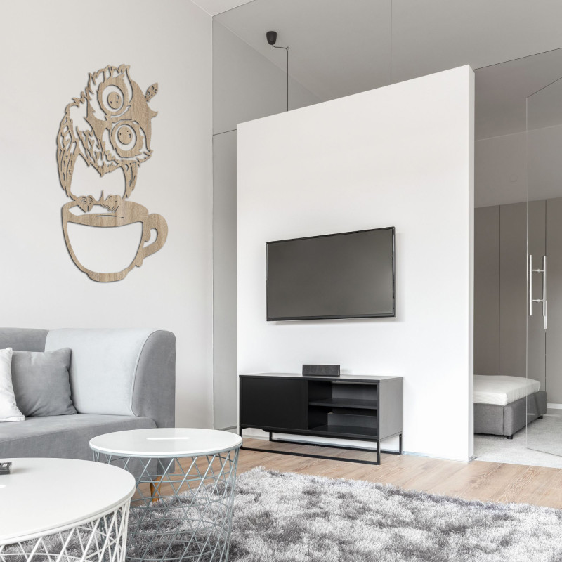 Dřevěný roztomilý obraz na zeď sova v šálku | Sova