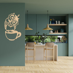 Dřevěné roztomilé umění na zeď sova v šálku - sova 2