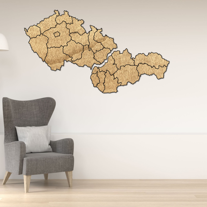 Dřevěná mapa Slovenska a České republiky