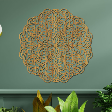 Velká dřevěná mandala, obraz na zeď,Luxusní dřevěná mandala na zeď pro harmonický a elegantní interiér