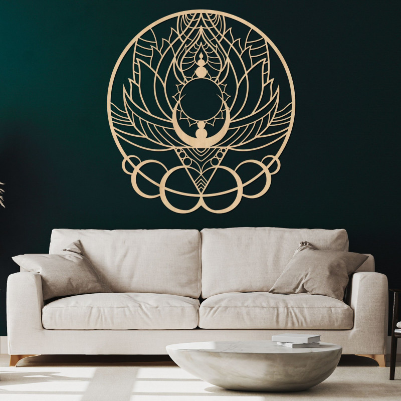 Umělecká dřevěná dekorace mandala květ a slunce - FLORISOLUS