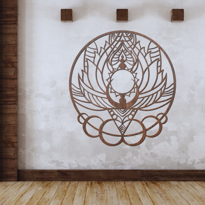 Umělecká dřevěná dekorace mandala květ a slunce - FLORISOLUS
