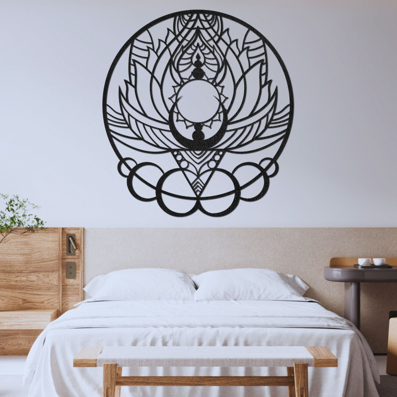 Umělecká dřevěná dekorace mandala květ a slunce - FLORISOLUS