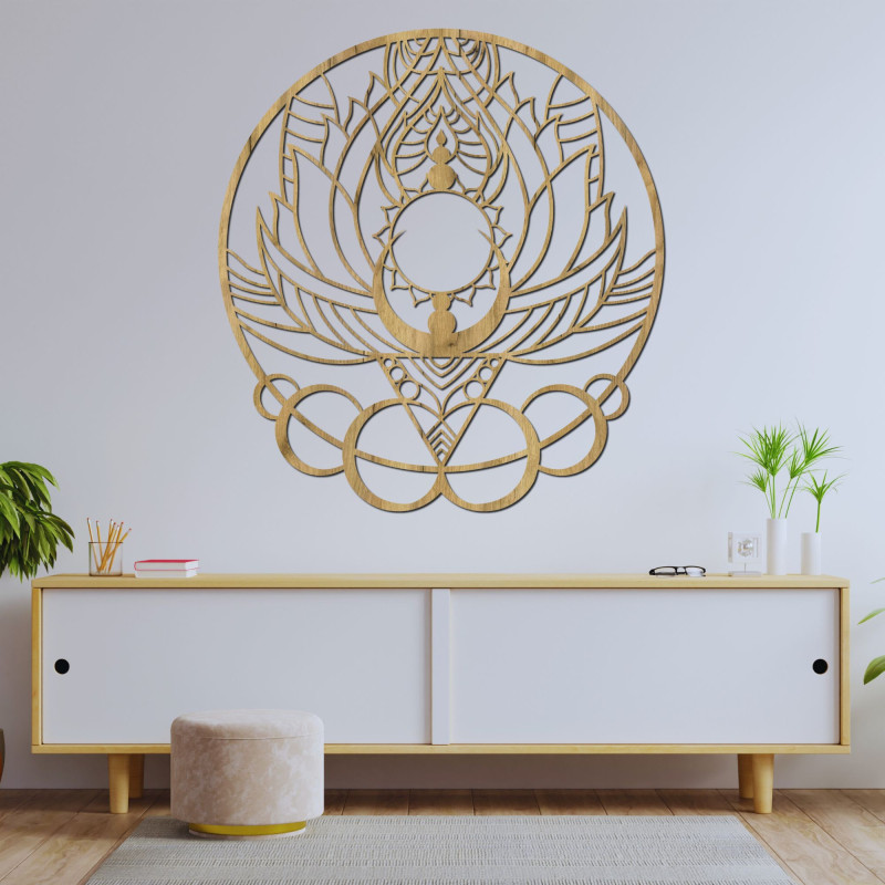 Umělecká dřevěná dekorace mandala květ a slunce - FLORISOLUS