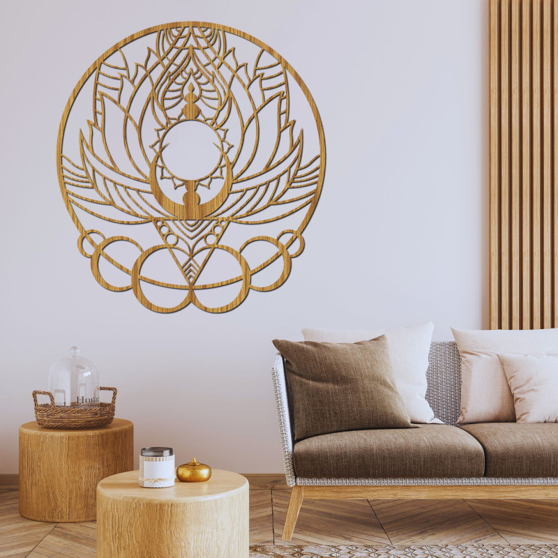 Umělecká dřevěná dekorace mandala květ a slunce - FLORISOLUS