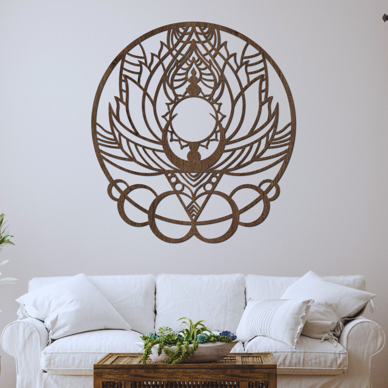 Umělecká dřevěná dekorace mandala květ a slunce - FLORISOLUS