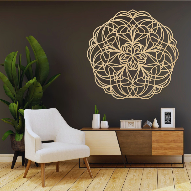 Dřevěná mandala na zeď s moderním geometrickým vzorem