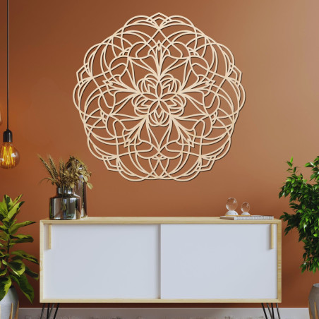 Dřevěná mandala na zeď s moderním geometrickým vzorem