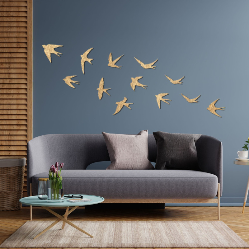 Dřevěné dekorace na zeď letící ptáci - FLOCK