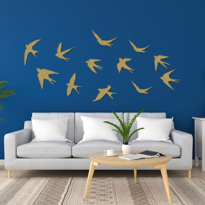 Dřevěné dekorace na zeď letící ptáci - FLOCK