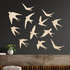Dřevěné dekorace na zeď letící ptáci - FLOCK