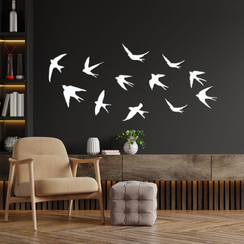 Dřevěné dekorace na zeď letící ptáci - FLOCK