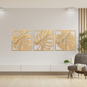 Dřevěná nástěnná dekorace monstera - SALAS
