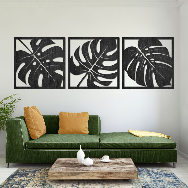 Dřevěná nástěnná dekorace monstera - SALAS