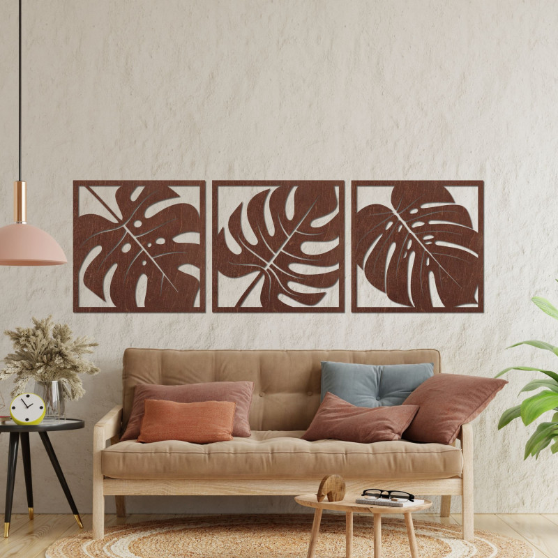 Dřevěná nástěnná dekorace monstera - SALAS