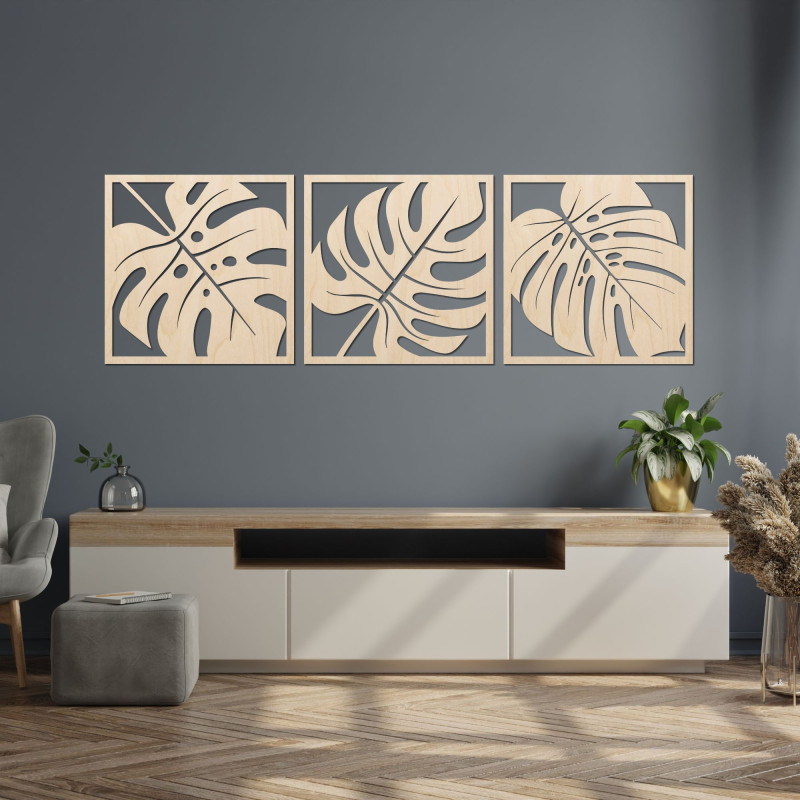 Dřevěná nástěnná dekorace monstera - SALAS