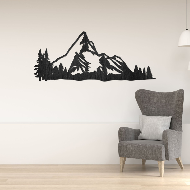 Dřevěné horské panorama na zeď s lesem jako moderní přírodní dekorace