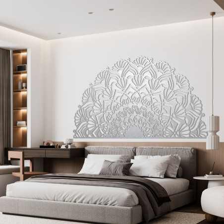 Luxusní dřevěná půlkruhová mandala pro stylový boho interiér.