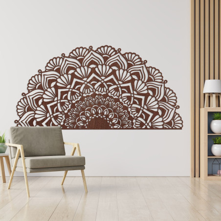 Luxusní dřevěná půlkruhová mandala pro stylový boho interiér.
