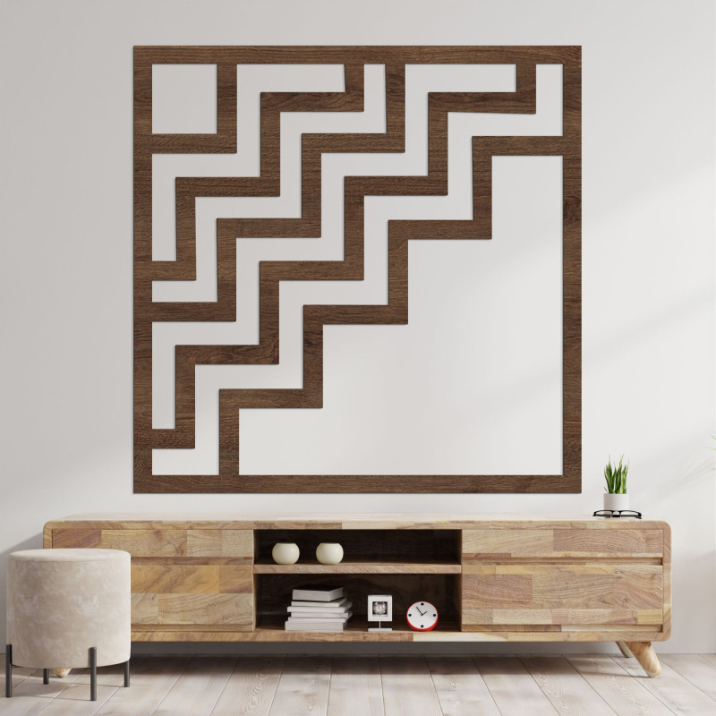 Dřevěný obraz s geometrickým motivem v hnědém provedení do moderního bydlení