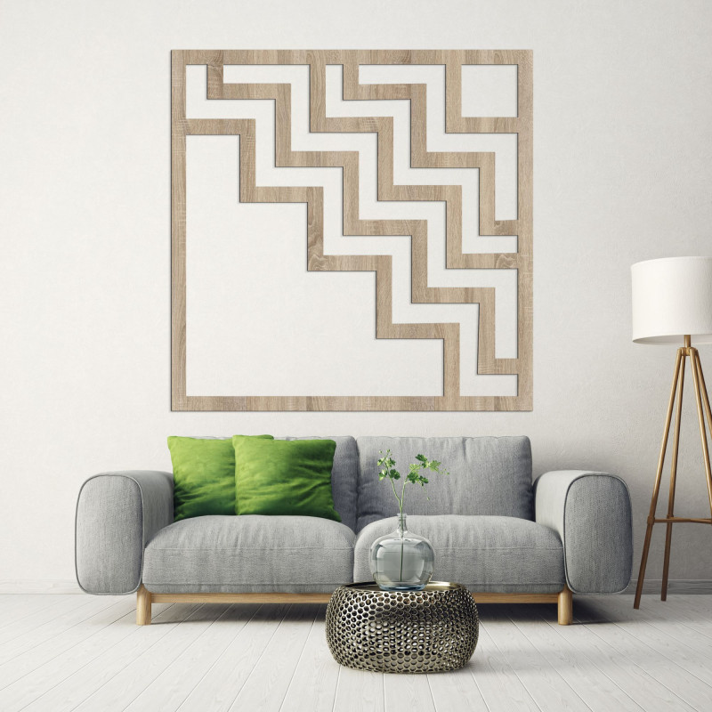 Geometrická dřevěná nástěnná dekorace v hnědém dekoru s moderním abstraktním vzorem