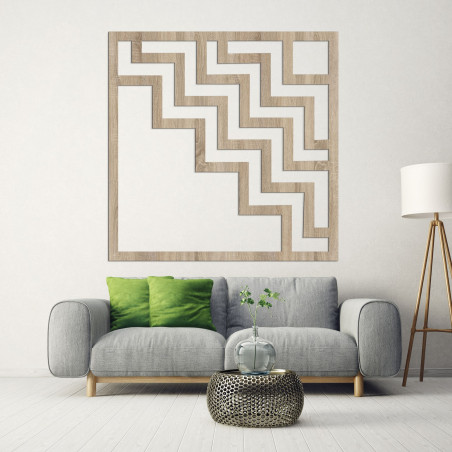 Geometrická dřevěná nástěnná dekorace v hnědém dekoru s moderním abstraktním vzorem